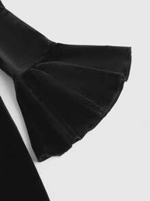 ROMWE Goth Vestido unicolor fruncido de manga amplia de terciopelo - Negro - Ver 3