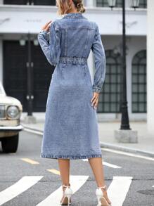 SHEIN Essnce Flap Pocket Belted Denim Dress Fall Cloth For Women
