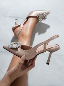 SVRM Fall/Winter 2025 Fashionable Women's Black High Heel Pointed Toe Bowknot Crystal Embellished Sandals, Elegant, Women Pumps,Elegant,Party Outfits