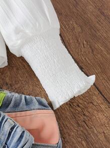 SHEIN Tween Girl Mock Neck Lantern Sleeve Tee - White - View 3