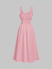 SHEIN MOD Solid Frill Trim Tie Front Dress