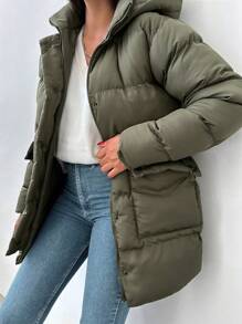 EURMUSE Dual Pocket Puffer Coat - Dark Green - View 5