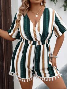 SHEIN LUNE Jumpsuits Plus Size Trọn gói mép Sọc Boho - Nhiều màu - Xem 3