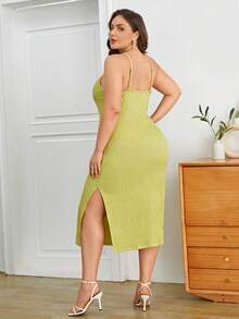 SHEIN Essnce Cộng với váy Cami xẻ đùi - màu xanh lá - Xem 2