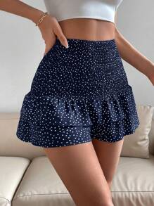 Chiquease 波點圖案荷葉邊短褲 - 藏蓝色 - 查看 1