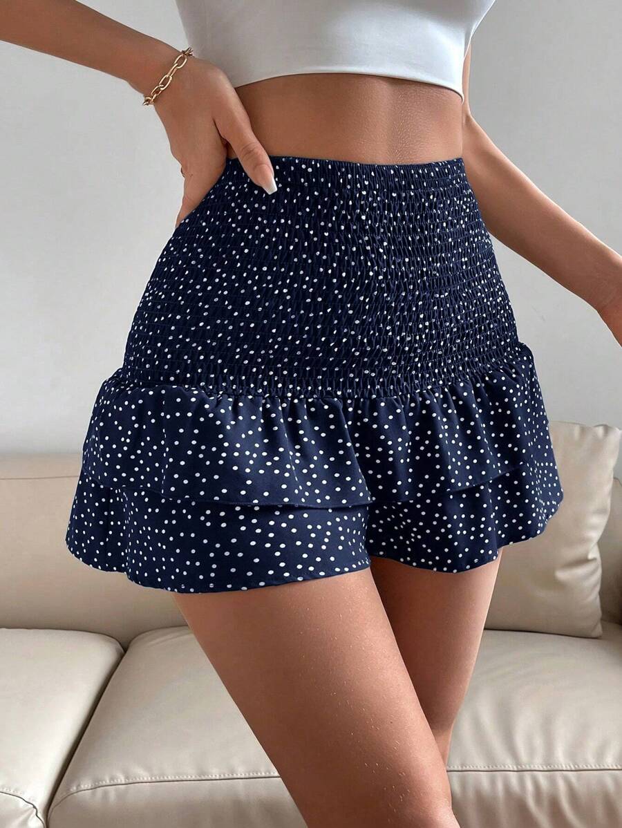 Chiquease 波點圖案荷葉邊短褲 - 藏蓝色 - 查看 1