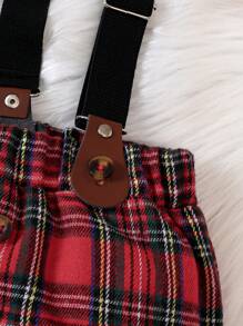 SHEIN Baby Girl Tartan Print Suspender Pants - Red - View 4