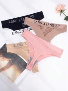 5pack Letter Graphic Mesh Thong Set - Multicolor - View 5