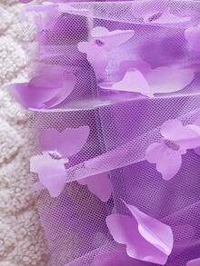 Đứa bé gái Đèn treo tường tay áo lá sen Nơ mặt trước Đầm - Màu tím - Xem 7