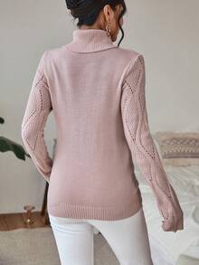 SHEIN LUNE Áo len dệt kim cao cổ Pointelle - Màu Hồng baby - Xem 2