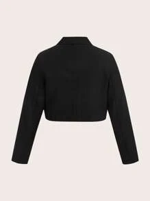 SHEIN EZwear Plus Flap Pocket Crop Blazer - Black - View 2
