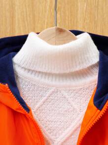 SHEIN Tween Boy 1pc Flap Pocket Drop Shoulder Thermal Lined Hooded Coat - Multicolor - View 9
