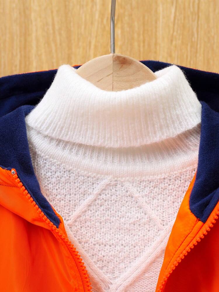 Tween Boy 1pc Flap Pocket Drop Shoulder Thermal Lined Hooded Coat