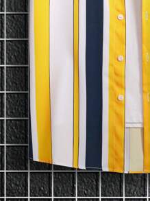 Manfinity Homme 男士休闲条纹图案彩色印花短袖衬衫，适合送给男朋友的礼物 - 彩色 - 查看 5