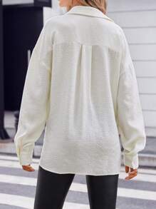 SHEIN Essnce Drop Shoulder Button Front Shirt - Apricot - View 2