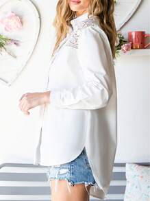 Astylish Guipure Lace Insert Shirt - White - View 3