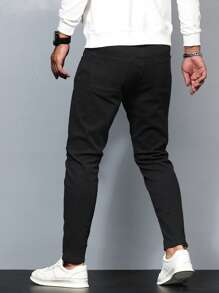 Manfinity Homme Męskie solidne obcisłe dżinsy, proste, dopasowane, ciemne dżinsy, długie, proste, czarne, sprane, cargo, dla męża, prezenty dla chłopaka