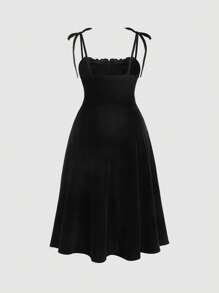 SHEIN MOD Váy hai dây nhung buộc vai cỡ lớn - màu đen - Xem 2