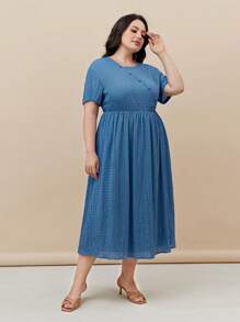 Mulvari 大碼素色A字洋裝 - 霧霾藍 - 查看 4