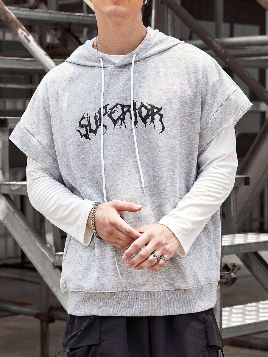 Manfinity EMRG Nam Lỏng lẻo phù hợp Hoodie Với Đồ họa Chữ cái Và Dây rút - Xám - Xem 1