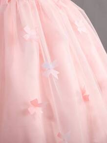 Cô gái Tween Nơ Đèn treo tường Lưới Hem Đầm Party - Hồng - Xem 3