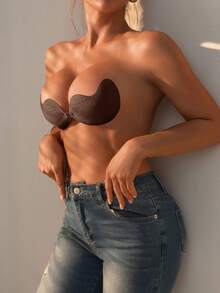 Buckle Front Self Adhesive Bra - Brown - View 3