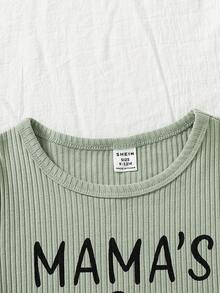 SHEIN Đứa bé gái 2 Miếng Đồ họa Chữ cái Đồ đan Ribbed Áo thun & 2 Miếng Quần - Nhiều màu - Xem 8