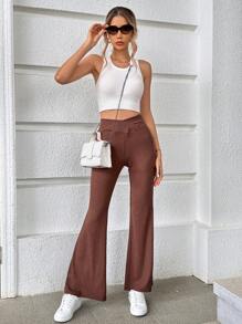 SHEIN Essnce Pantalones acampanados unicolor - Café integral - Ver 6