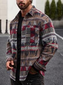 Manfinity Homme Loose Fit Men's Overcoat With Geometric Print And Patched Pockets - Multicolor - View 8