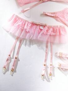 Set de lencería con encaje floral con aro con liga - Rosa - Ver 5