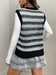 Muchica Striped Pattern Contrast Binding Sweater Vest - Multicolor - View 2