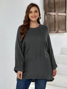 EMERY ROSE Talla grande Jersey de manga murciélago bajo con abertura - Gris - Ver 5