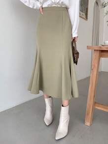 DAZY 素色西裝領西裝外套&魚尾短裙 - 綠色 - 查看 5