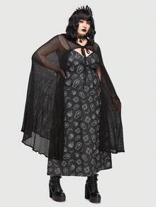 ROMWE Goth Plus Tie Front Hooded Cardigan - Black - View 4