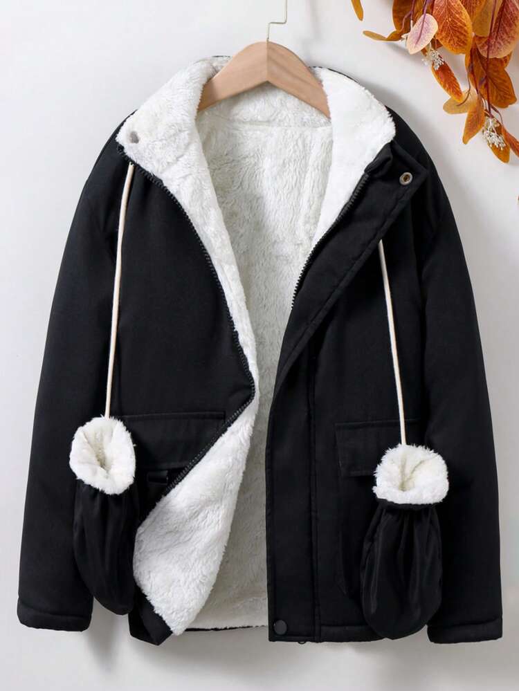 Tween Boy Flap Pocket Teddy Lined Padded Coat With Gloves