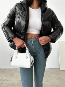 EURMUSE Zip Up Puffer Coat - Black - View 4