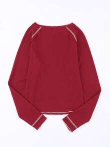 Contrast Stitch Raglan Sleeve Tee - Burgundy - View 4