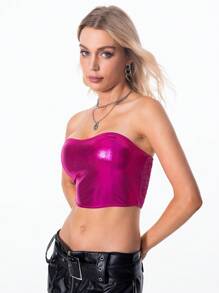 Allurite Chất rắn Áo Tube Crop - Hồng - Xem 3