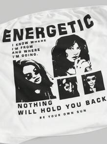 Muchica 人物与口号图案短款抹胸 精力充沛 我知道我从哪里来，要去哪里 没有什么能阻挡你 做你自己的太阳 - 白色 - 查看 4