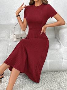 SHEIN Essnce Chất rắn Váy chữ A - Màu Đỏ Sâu - Xem 5