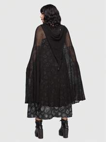 ROMWE Goth Plus Tie Front Hooded Cardigan - Black - View 2