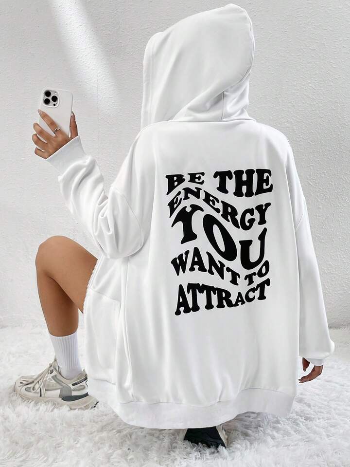 SHEIN EZwear Slogan Graphic Drop Shoulder Hoodie | SHEIN