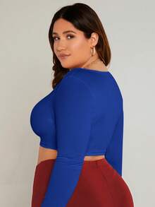 SHEIN BASICS Hơn Chất rắn Scoop Cổ Áo phông Crop - Xanh đậm - Xem 2