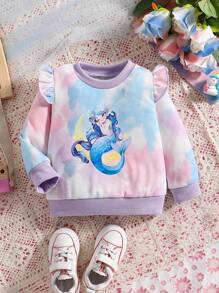 Baby Girl Tie Dye Mermaid Print Ruffle Trim Sweatshirt - Multicolor - View 1