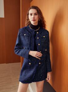 MOTF PREMIUM CROPPED GLITTER TWEED JACKET