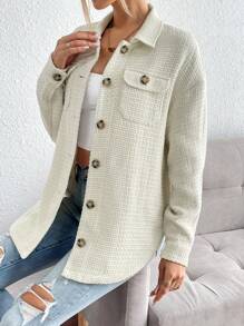 SHEIN Essnce Flap Pocket Drop Shoulder Coat - White - View 6