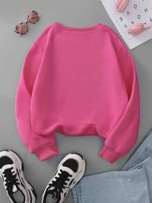 SHEIN EZwear Slogan Graphic Thermal Lined Sweatshirt - Hot Pink - View 2