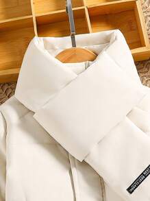 SHEIN Young Boy Zip Up Snap Button Padded Coat & Letter Patched Scarf - Beige - View 5