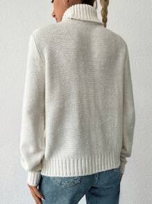EURMUSE Turtleneck Cable Knit Sweater - trắng - Xem 2