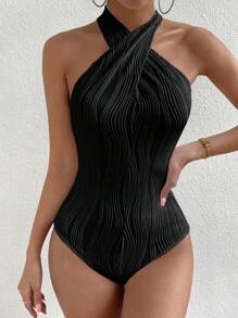 Chiquease 素色交叉繞頸緊身連體衣